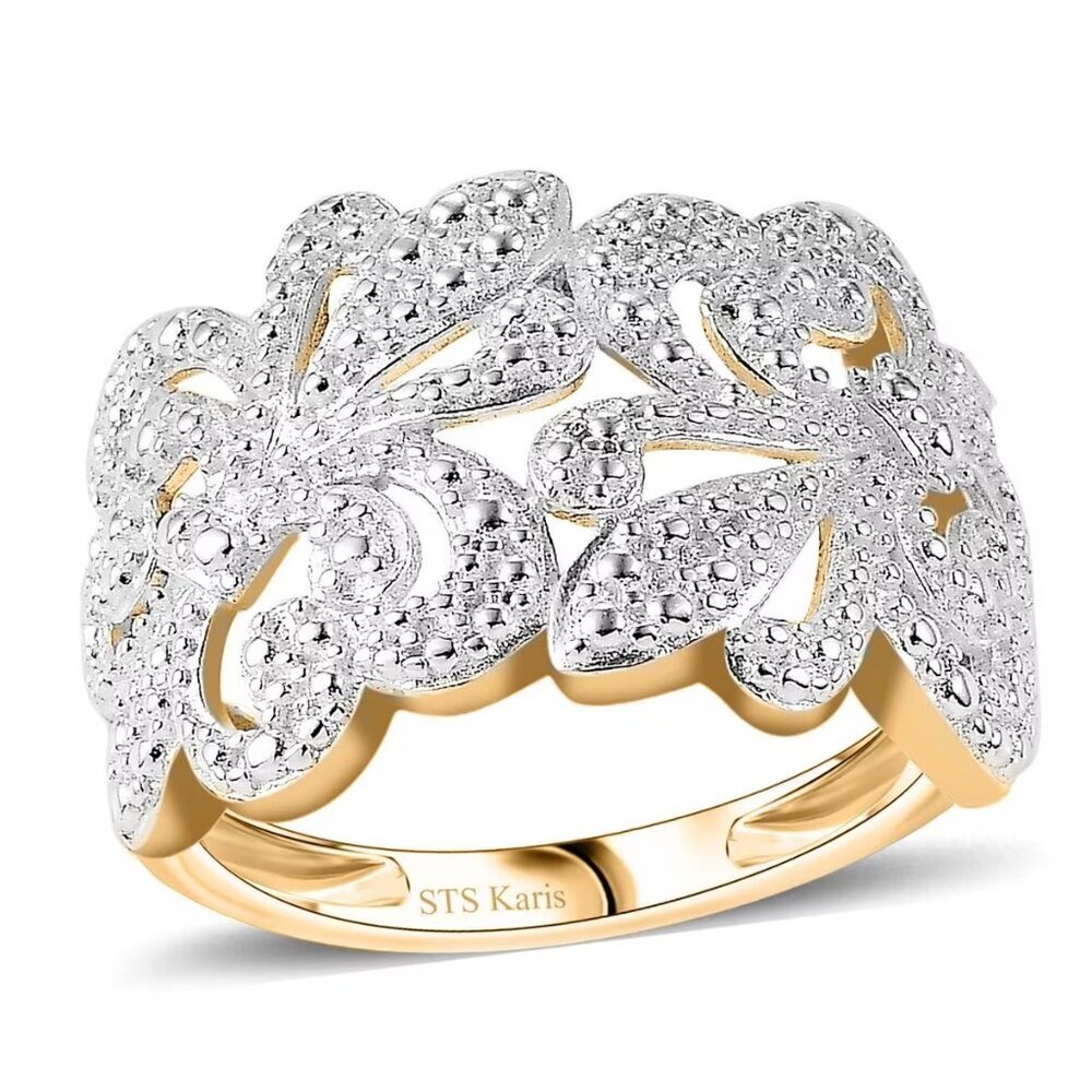 White Diamond Accent Fleur De Lis Ring Platinum/18K YG Plated over Brass